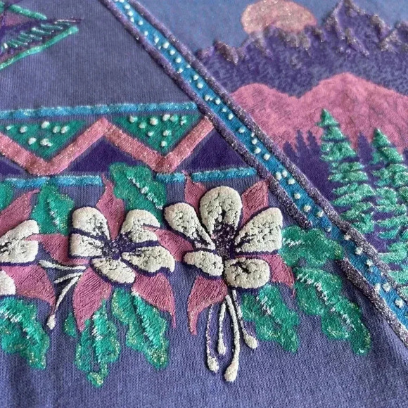 Vintage Sparkly Utah Mtn Landscape 1993 Tee T-Shirt Deadstock Purple Women’s M - Picture 12 of 15